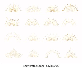 Set of gold sunburst elements.