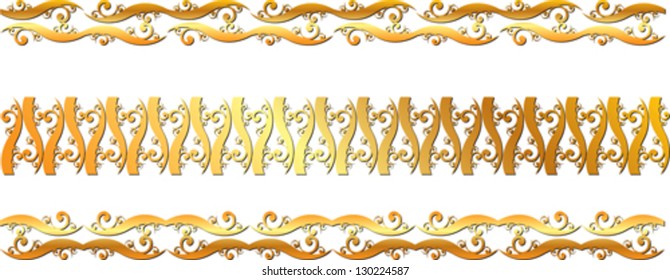 Set of gold swirl floral border