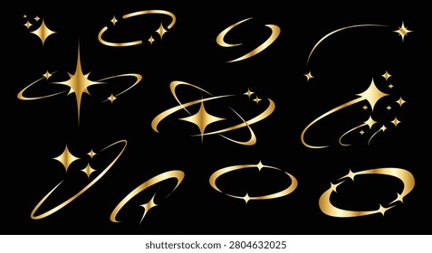 set of gold swooping stars icon logo illustration vector