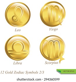 Set of Gold Symbol Zodiac Sign.
