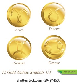 Set of  Gold  Symbol Zodiac Sign.