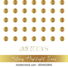 Set of Gold text vector icons for your business, scrapbooking, and story buttons. Vector set design templates icons and emblems - social media story highlight.