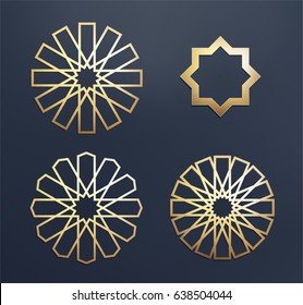 Set of Gold traditional pattern. Islamic arabic label for Greeting card, invitation for muslim community holy month Ramadan Kareem. Vector illustration.