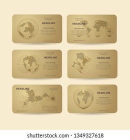 Set of gold vector banners with world map