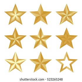 Set Gold vector christmas classic elegant star. The stars composed up of light and dark geometric elements 
