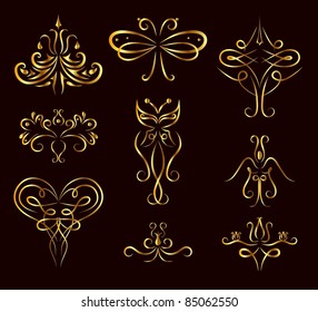 Set of gold vector decoration figures