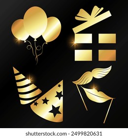 Set of gold vector icons party celebration cheerful