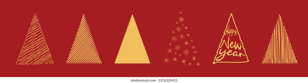 Set gold vector new year tree for you design You can use edit each Scribble Snowflakes Abstract stylized images Christmas trees Images poster banner greetings card Simple clean modern flat design Cute