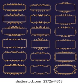 Conjunto de marcos dorados vintage, caligrafía, floreciente, elegante y lujoso. Ilustración vectorial.