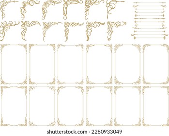 Set of gold vintage frame corners isolated background. Vector illustration.
