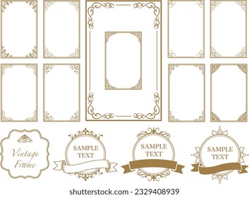 Set of gold vintage frame corners isolated background. Vector ornament, retro label