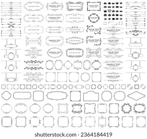 Set of gold vintage frame and corners icon. Vector illustration.