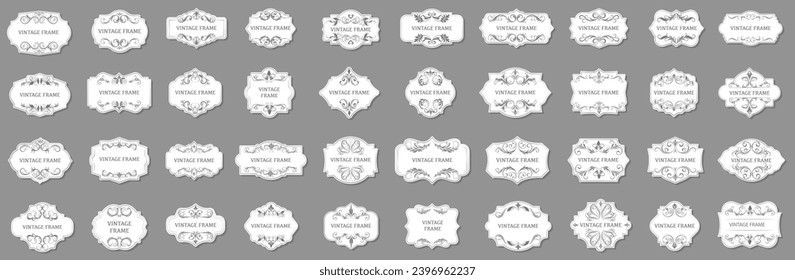 Set of gold vintage frame and corners icon. Vector illustration.