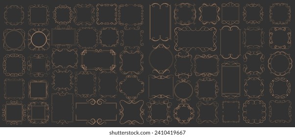 Set of gold vintage frame and corners icon. Vector illustration.