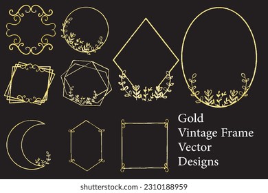 Set of Gold Vintage Frame Wreath Vector Design, Holiday Bokeh Background
