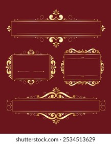 set of gold vintage frames with beautiful filigree, decorative gold borders and corner decorations. 