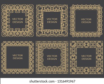 Set of gold vintage frames with the place for the text. Rectangular baroque ornament. Decorative element of design of the menu, invitations, cards. Vector graphics.