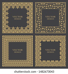 Set of gold vintage frames with the place for the text. Rectangular baroque ornament. Decorative element of design of the menu, invitations, cards. Vector graphics.