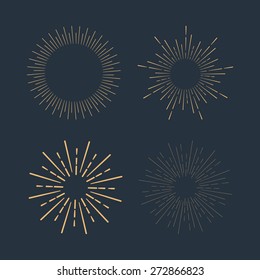 Set of gold vintage linear sunbursts. Vector illustration