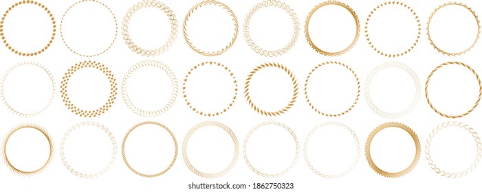 Set Of Gold Vintage Round Frame Banners On White Background