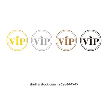 set of gold VIP badges circle shapes symbol icon design vector, isolated on transparent background