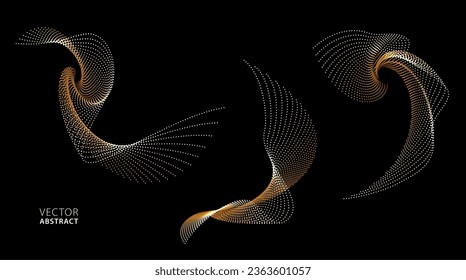 Set of Gold Wavy Graphic Elements. Dotted Shapes.  Abstract Vector Illustration.