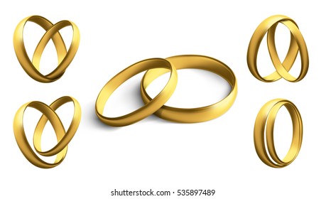 Set of Gold Wedding Rings Isolated on White Background. EPS10 Vector