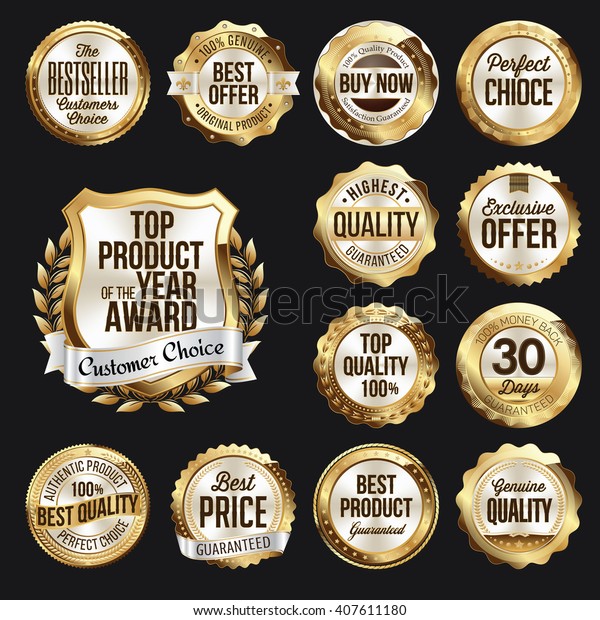 Set Gold White Badges On Black Stock Vector (Royalty Free) 407611180 ...