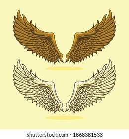 Set of gold wings detailed vector illustration design