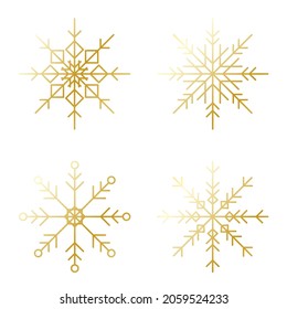 Set of gold winter snowflakes icon. Great design for any purposes. Vector illustration isolated on white background.