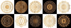 Set Of Gold Zentangle Mandalas, Mandala For Henna, Mehendi, Tattoo, Decorative Ethnic Ornamental Elements, Oriental Patterns