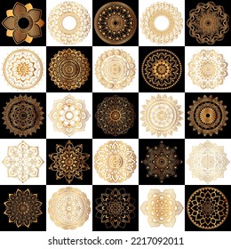 Set of gold zentangle mandalas, Mandala for henna, mehendi, tattoo, Decorative ethnic ornamental elements, Oriental patterns