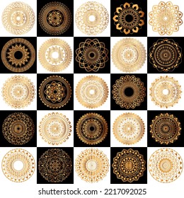 Set of gold zentangle mandalas, Mandala for henna, mehendi, tattoo, Decorative ethnic ornamental elements, Oriental patterns