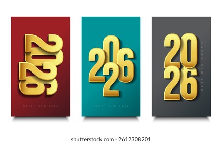 Set of Golden 2026 Happy New Year Background Design. Vector 2026 for celebration and season decoration, backgrounds for branding, poster, banner, cover, card and or social media.