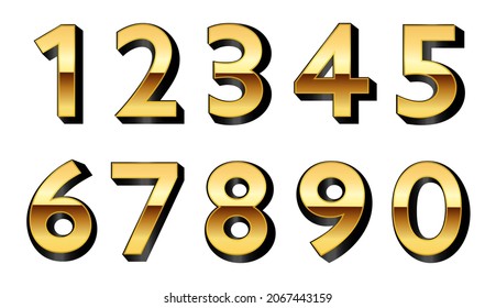 Set of golden 3d numbers.