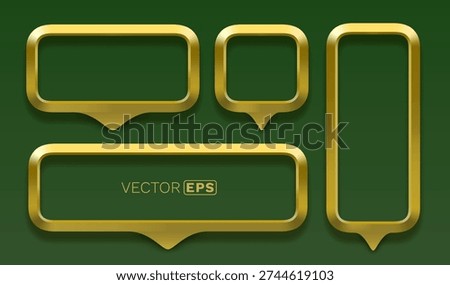 Set of golden 3D speech bubble frames on a deep green background. Versatile design elements. Vector illustration.