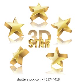 set of golden 3d stars on white. vector illustration