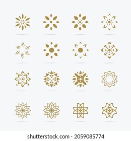 Set of golden abstract flower vector symbols