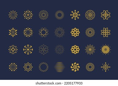 Set of golden abstract flower vector symbols