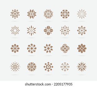 Set of golden abstract flower vector symbols