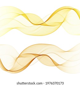 Set of golden abstract waves. Vector design element