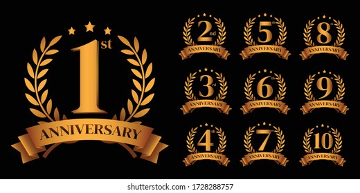 set of golden anniversary logo,Vector golden numbers. 1, 2, 3, 4, 5, 6, 7, 8, 9, 10, logo design. vector illustration