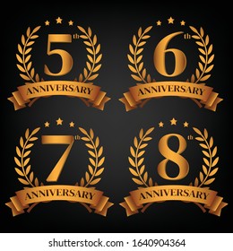 set of golden anniversary logo,with Laurel Wreath and gold ribbon,symbol for logo mock up about celebrate and anniversary