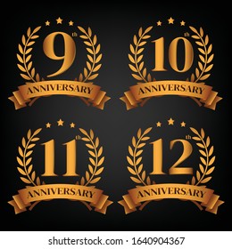 set of golden anniversary logo,with Laurel Wreath and gold ribbon,symbol for logo mock up about celebrate and anniversary