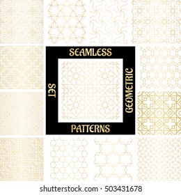 SET Golden arabic abstract geometric pattern with rhombus, triangles and squares vector illustration