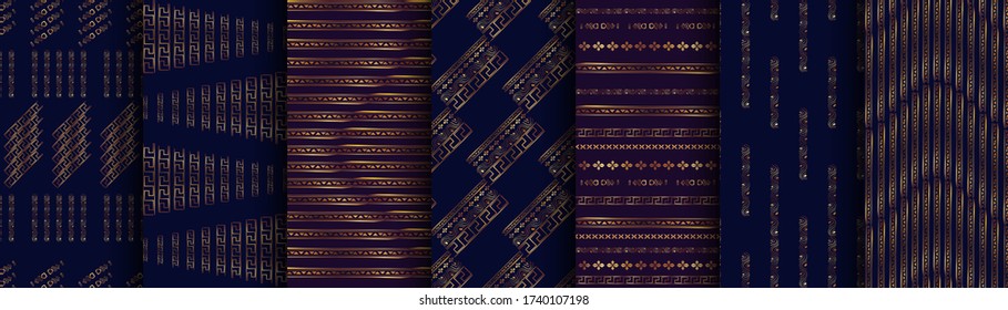 SET golden art deco seamless patterns. vector background. Dark and gold illustration