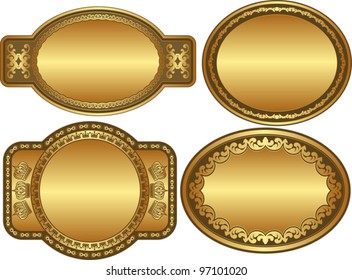 set of golden backgrounds with ornaments and copy space