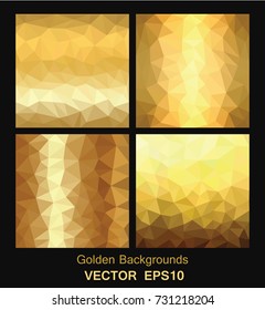 Set of golden backgrounds vectors. Geometric polygonal 3d effect  gold textures.