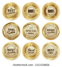 Set of golden badges and labels quality premium