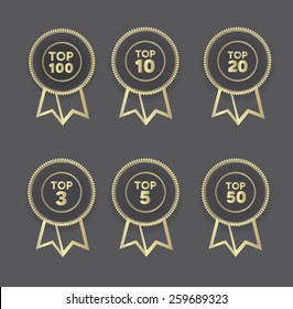 A set of golden badges. Top charts.